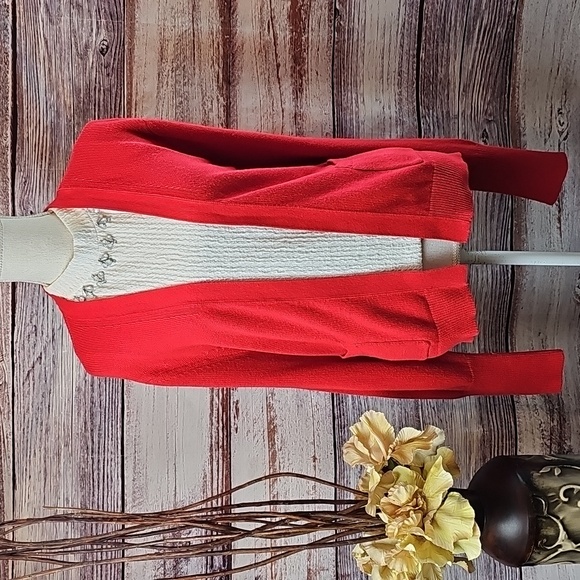 1901 NORDSTROM RED LONG SLEEVE OPEN FRONT KNIT CARDIGAN - Picture 2 of 13